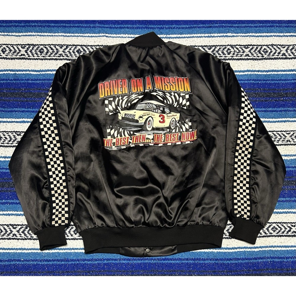 Vintage 80s Westark Dale Earnhardt Black Racing Large Satin Bomber Jacket USA #3